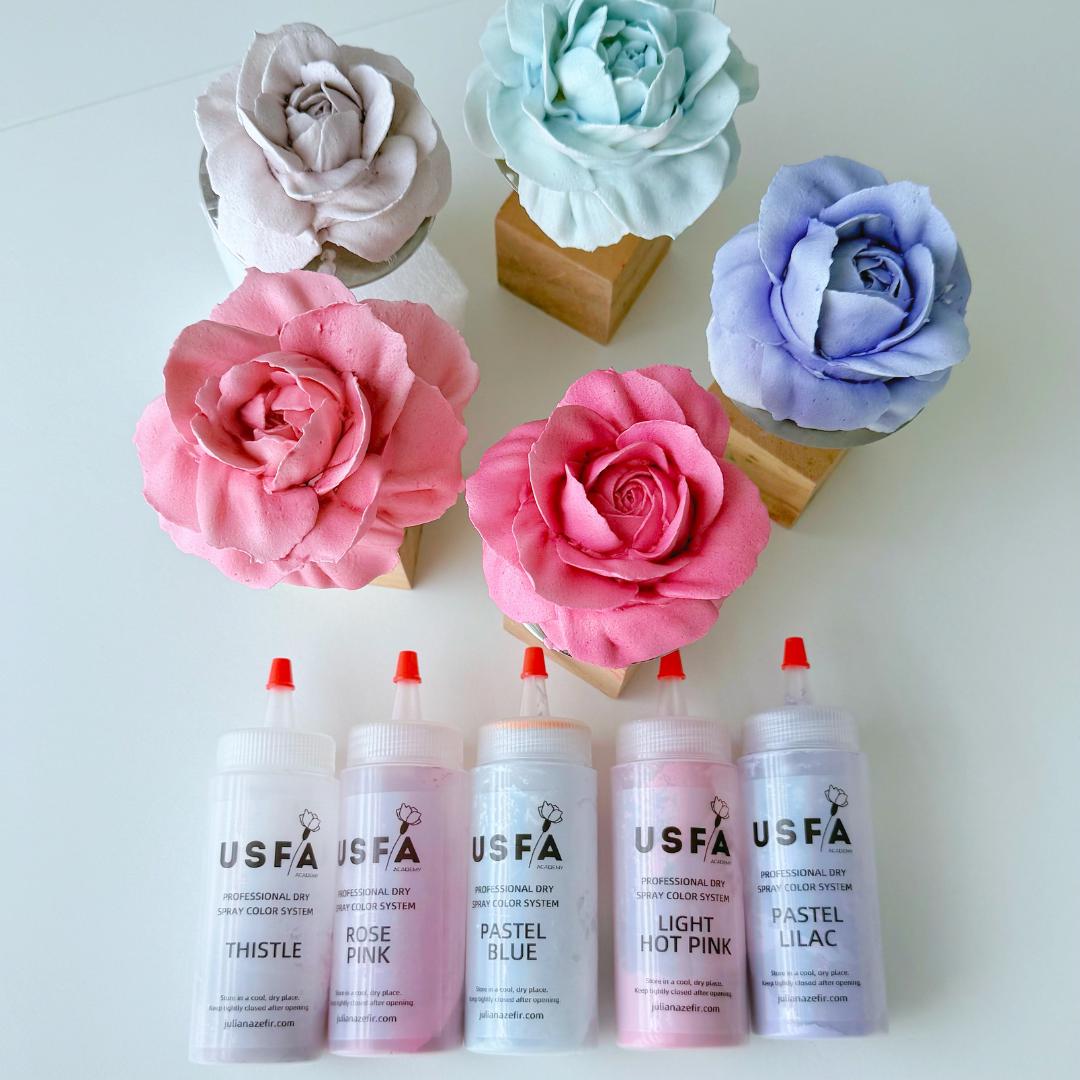 Romantic Palette Dry Spray Color System – Piped Flower Baking Decorations (Set of 5)