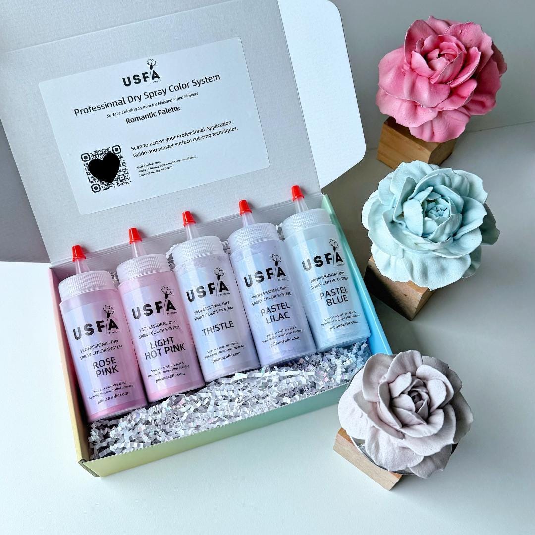 Romantic Palette Dry Spray Color System – Piped Flower Baking Decorations (Set of 5)
