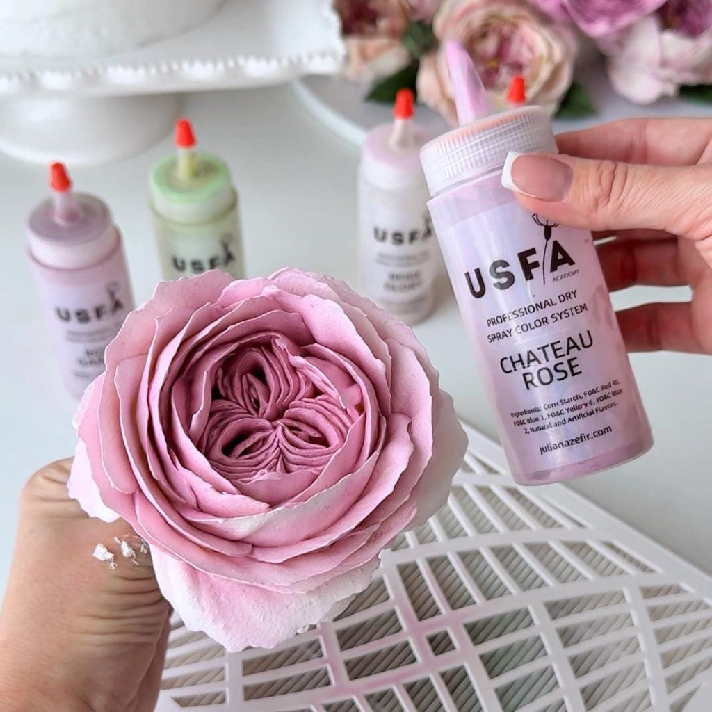 Professional Dry Spray Color System – Airbrush Alternative for Piped Flowers, Buttercream, Color (Chateau Rose)