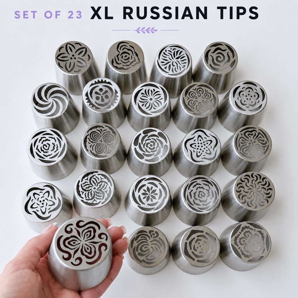 Set of 23 XL Russian Piping Tulip Tips, Stainless Steel Flower Nozzles