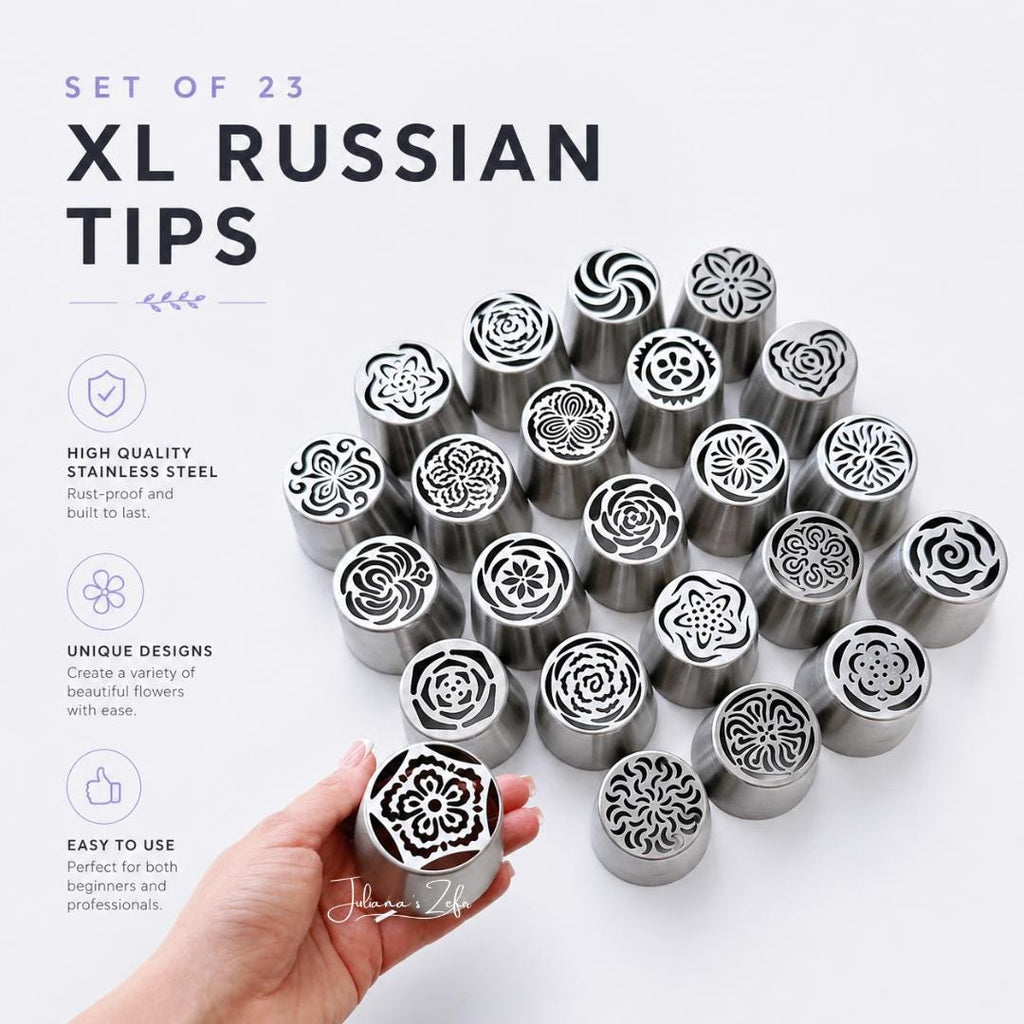 Set of 23 XL Russian Piping Tulip Tips, Stainless Steel Flower Nozzles