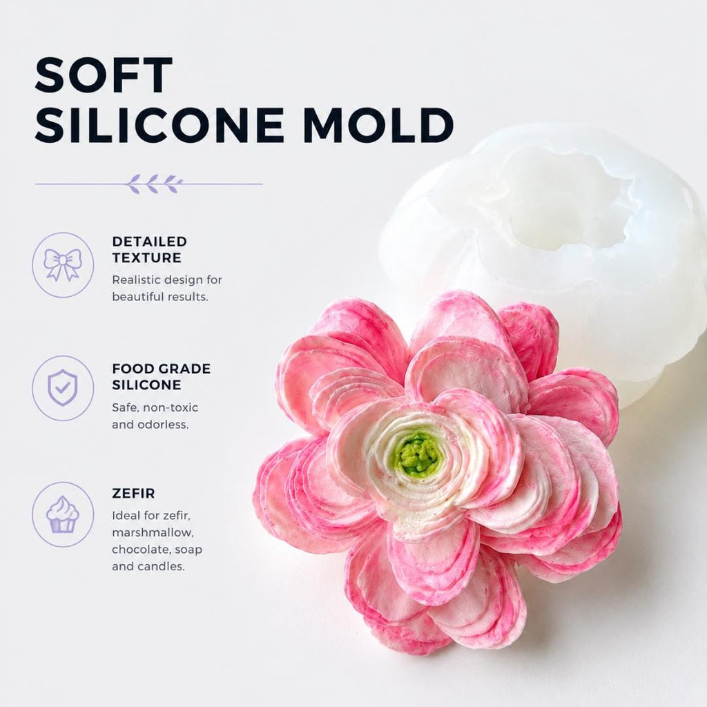 Ranunculus Cream Silicone Mold | food grade marshmallow zefir decorating tool