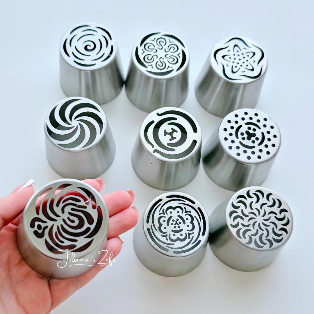 9 XL Russian Piping Tips, Stainless Steel Zefir Flower Nozzles