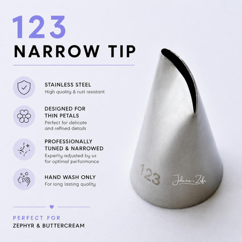 123 narrow tuned piping tip for zefir flowers, buttercream piping nozzle