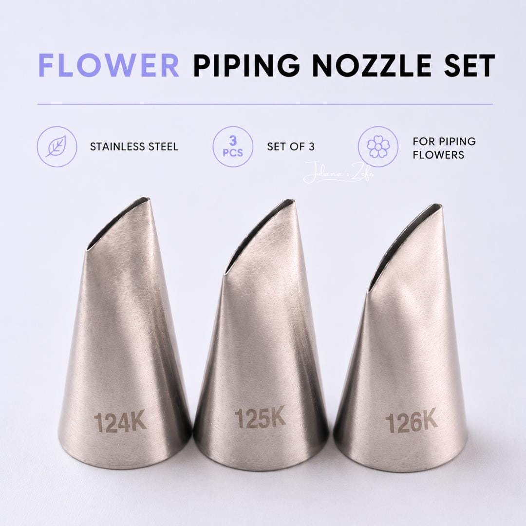Set of 3 Stainless Steel Flower Piping Nozzles – Narrow Tuned Cake Decorating Tools