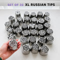 Set of 32 XL Russian Piping Tulip Tips, Stainless Steel Flower Nozzles