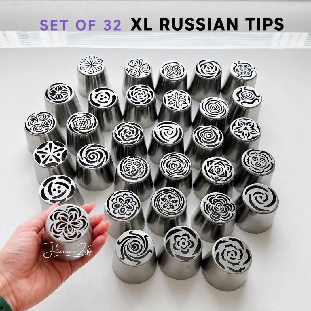 Set of 32 XL Russian Piping Tulip Tips, Stainless Steel Flower Nozzles