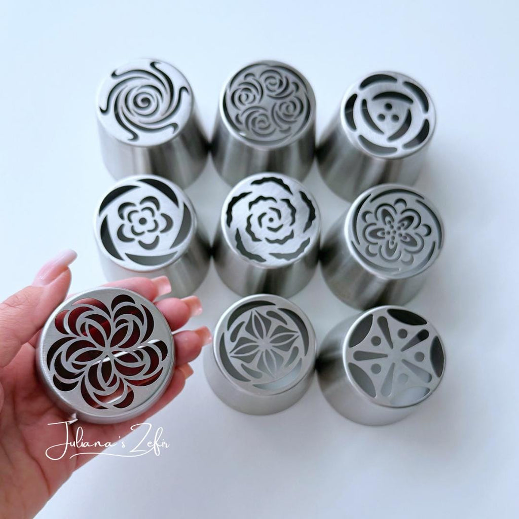 9 XL Russian Piping Tips, Stainless Steel Zefir Flower Nozzles