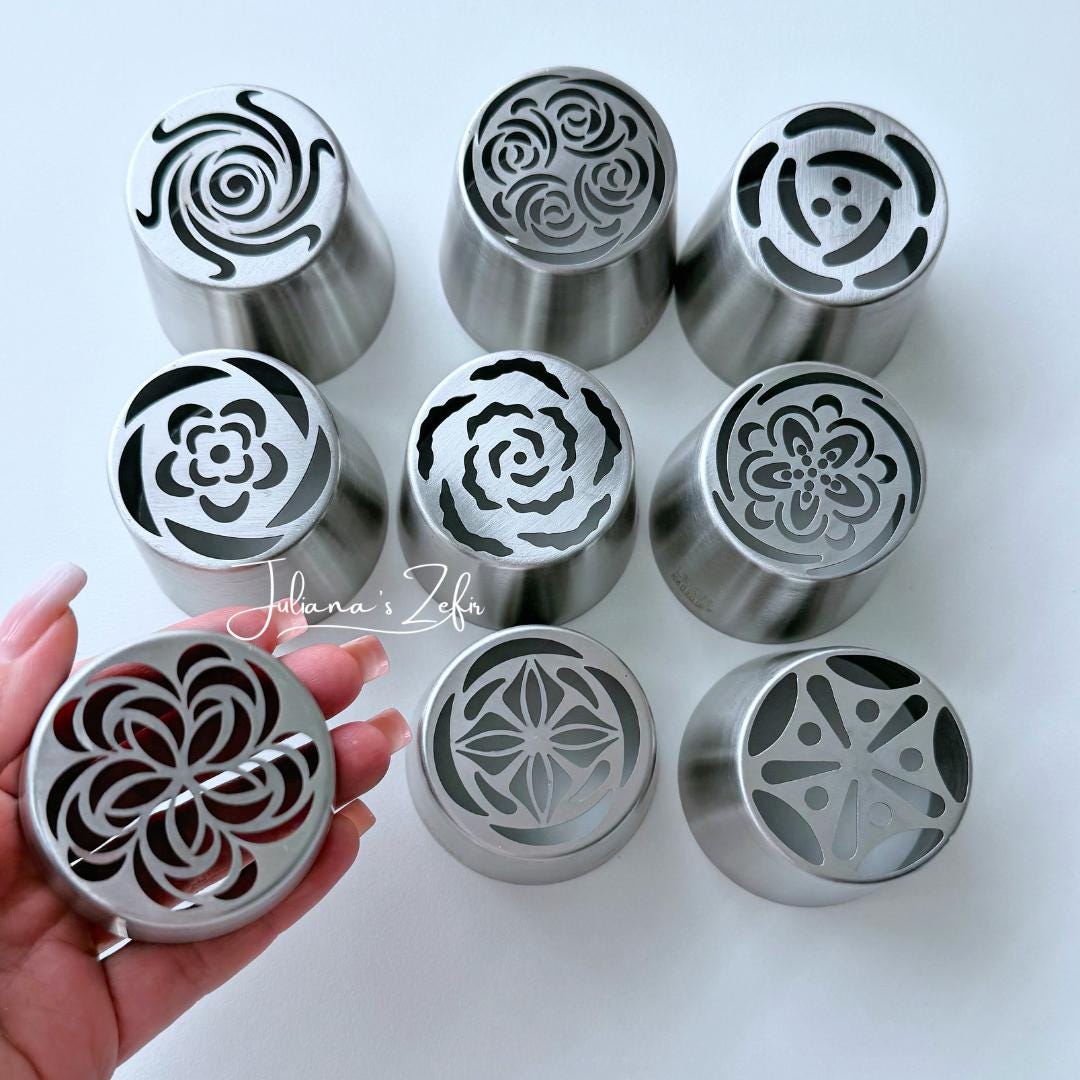 9 XL Russian Piping Tips, Stainless Steel Zefir Flower Nozzles