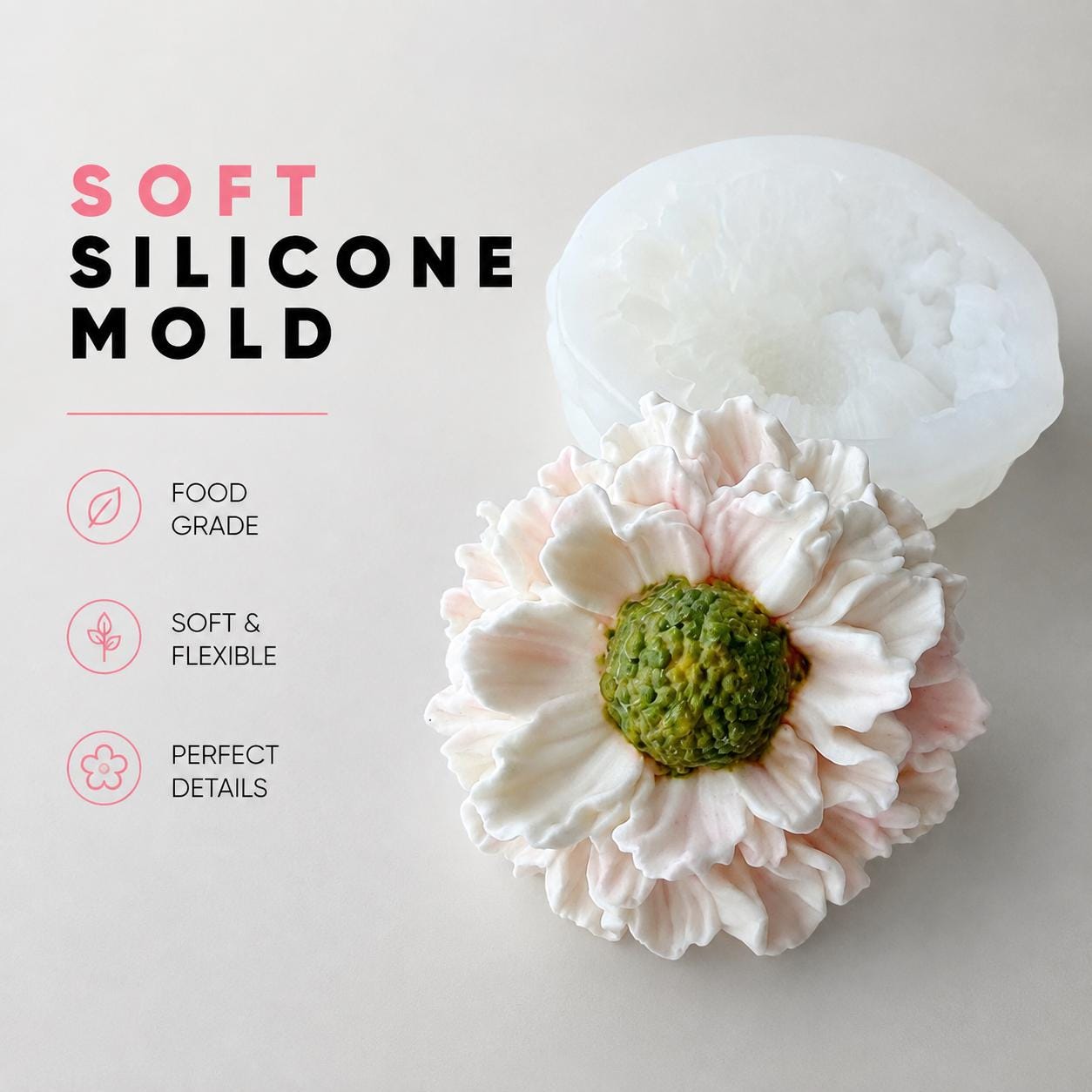 Scabiosa Fama White Silicone Mold | food grade marshmallow zefir decorating tool