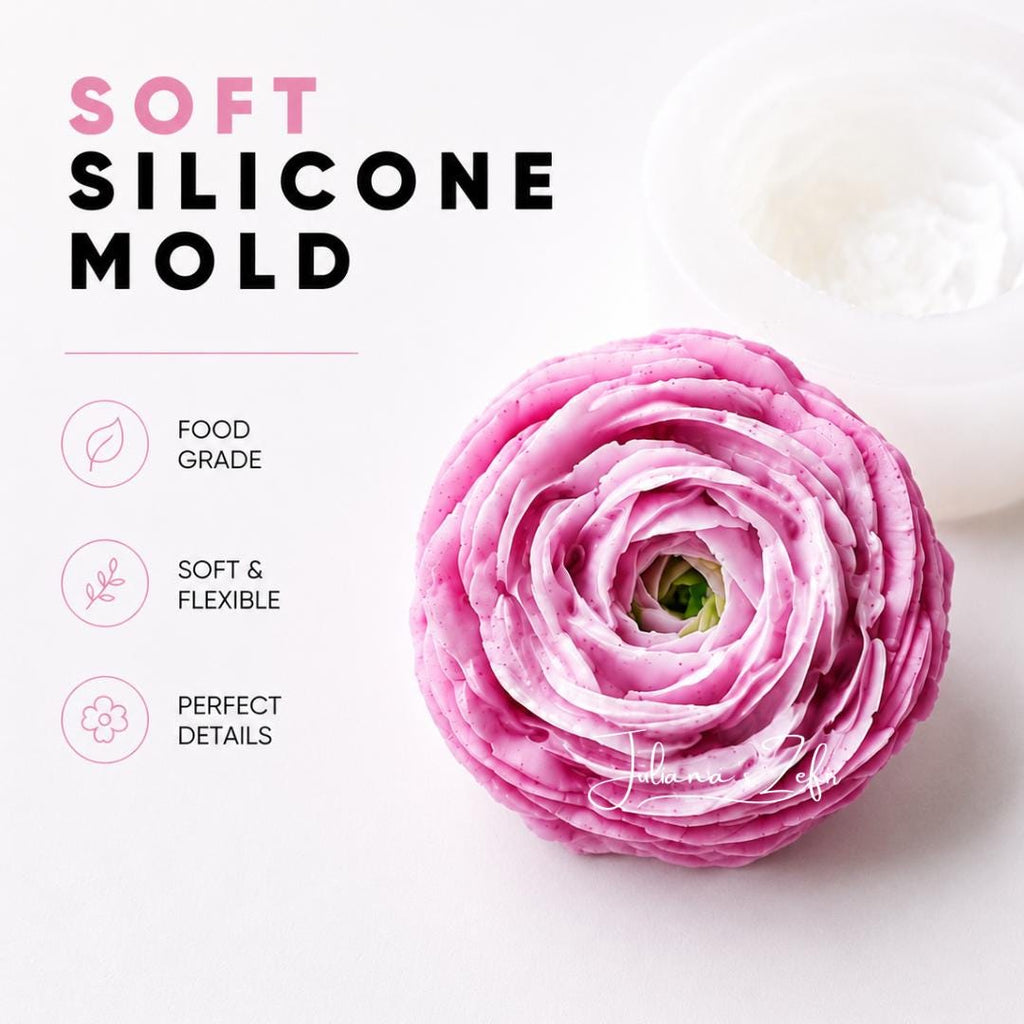 Ranunculus Rosa Chiaro Silicone Mold | food grade marshmallow zefir decorating tool
