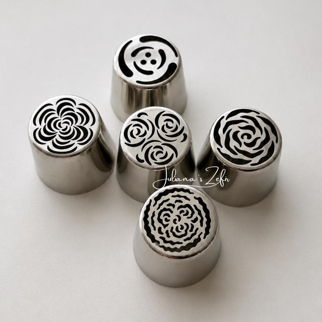 Set 5 XL Russian Tulip Pastry Tips, Stainless Steel Icing Nozzles for Zefir Flowers