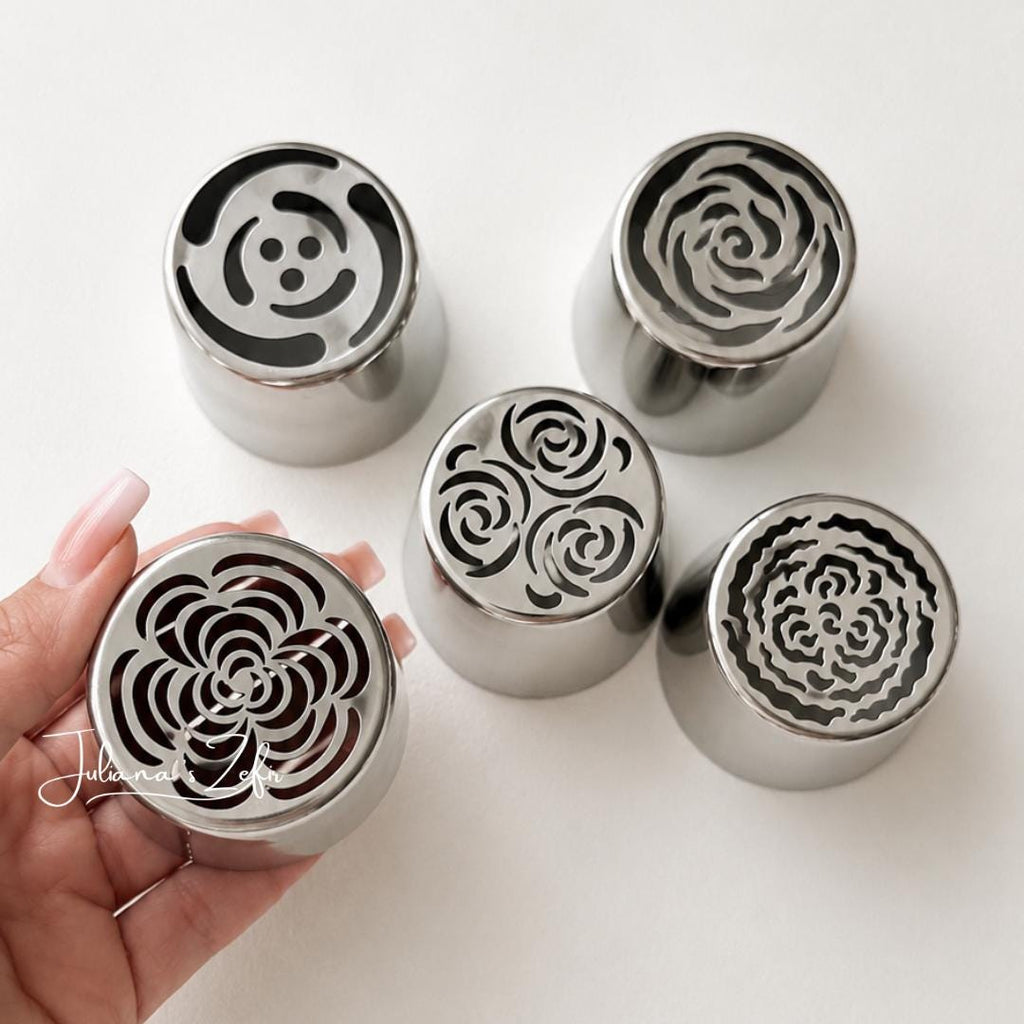 Set 5 XL Russian Tulip Pastry Tips, Stainless Steel Icing Nozzles for Zefir Flowers