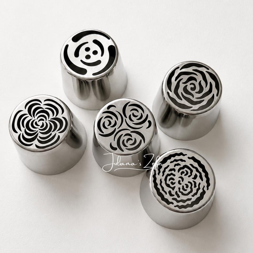 Set 5 XL Russian Tulip Pastry Tips, Stainless Steel Icing Nozzles for Zefir Flowers