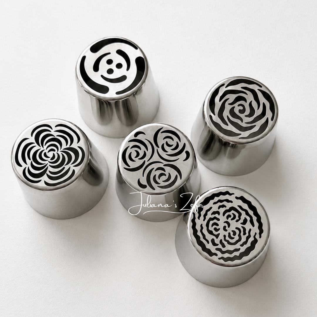 Set 5 XL Russian Tulip Pastry Tips, Stainless Steel Icing Nozzles for Zefir Flowers