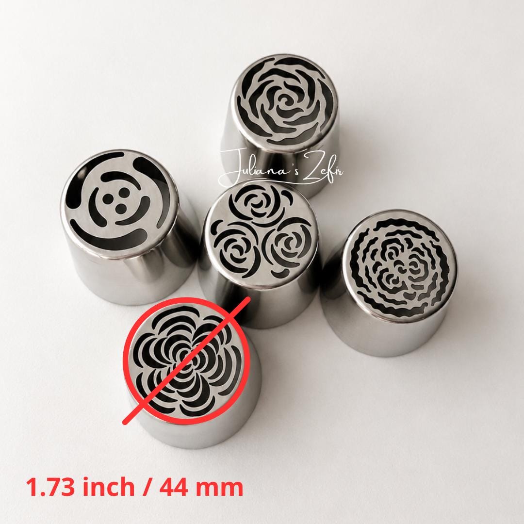 Set 5 XL Russian Tulip Pastry Tips, Stainless Steel Icing Nozzles for Zefir Flowers