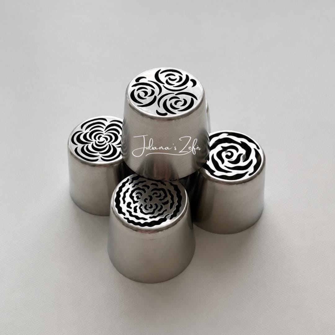 Set 5 XL Russian Tulip Pastry Tips, Stainless Steel Icing Nozzles for Zefir Flowers