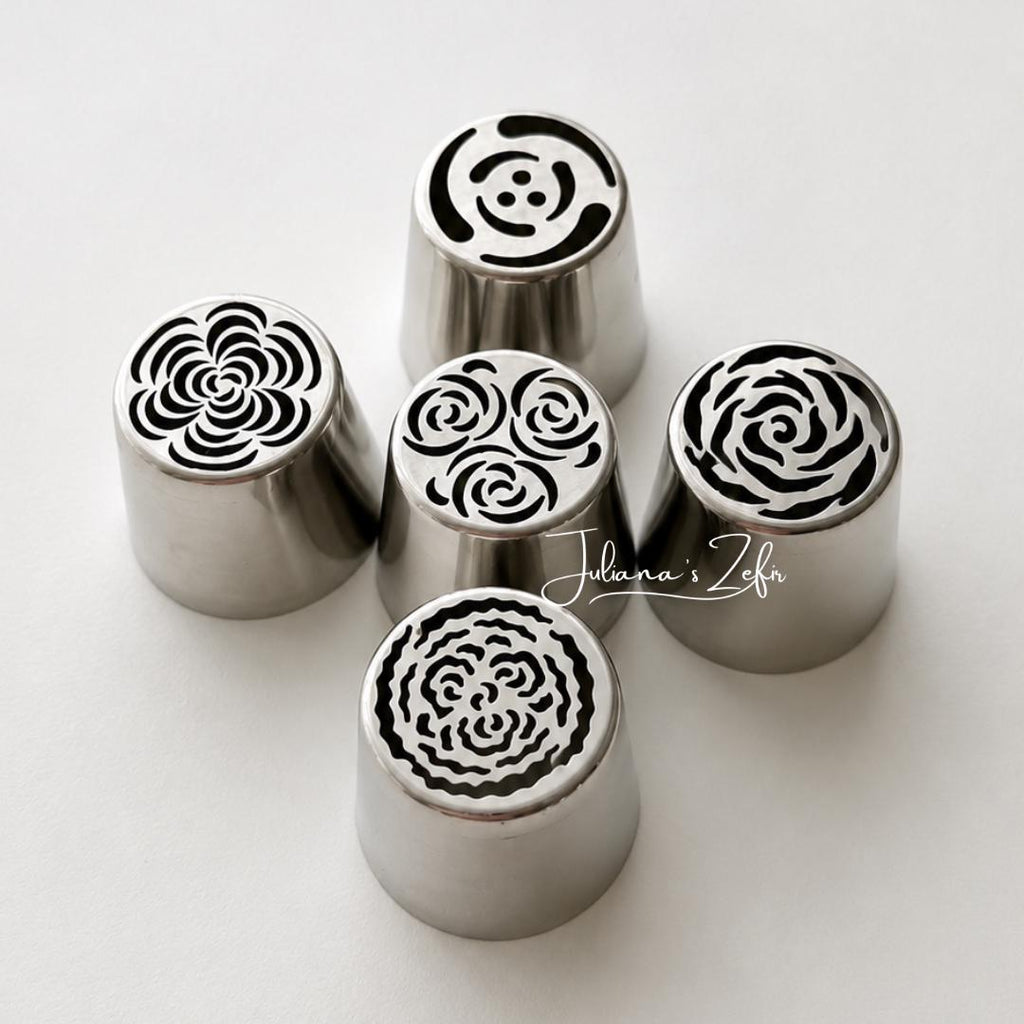 Set 5 XL Russian Tulip Pastry Tips, Stainless Steel Icing Nozzles for Zefir Flowers