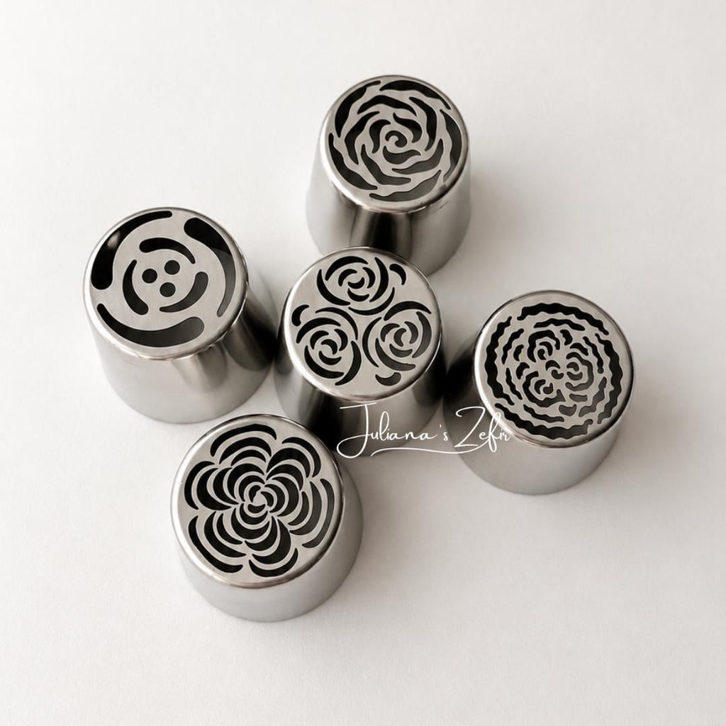 Set 5 XL Russian Tulip Pastry Tips, Stainless Steel Icing Nozzles for Zefir Flowers