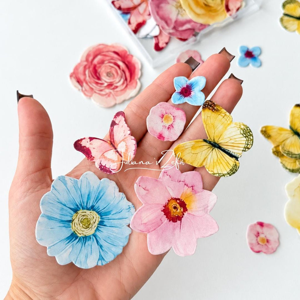 100 Floral Edible Toppers, Wafer Paper Flower Decorations, Edible Cupcake Toppers, Flower Cake Decor