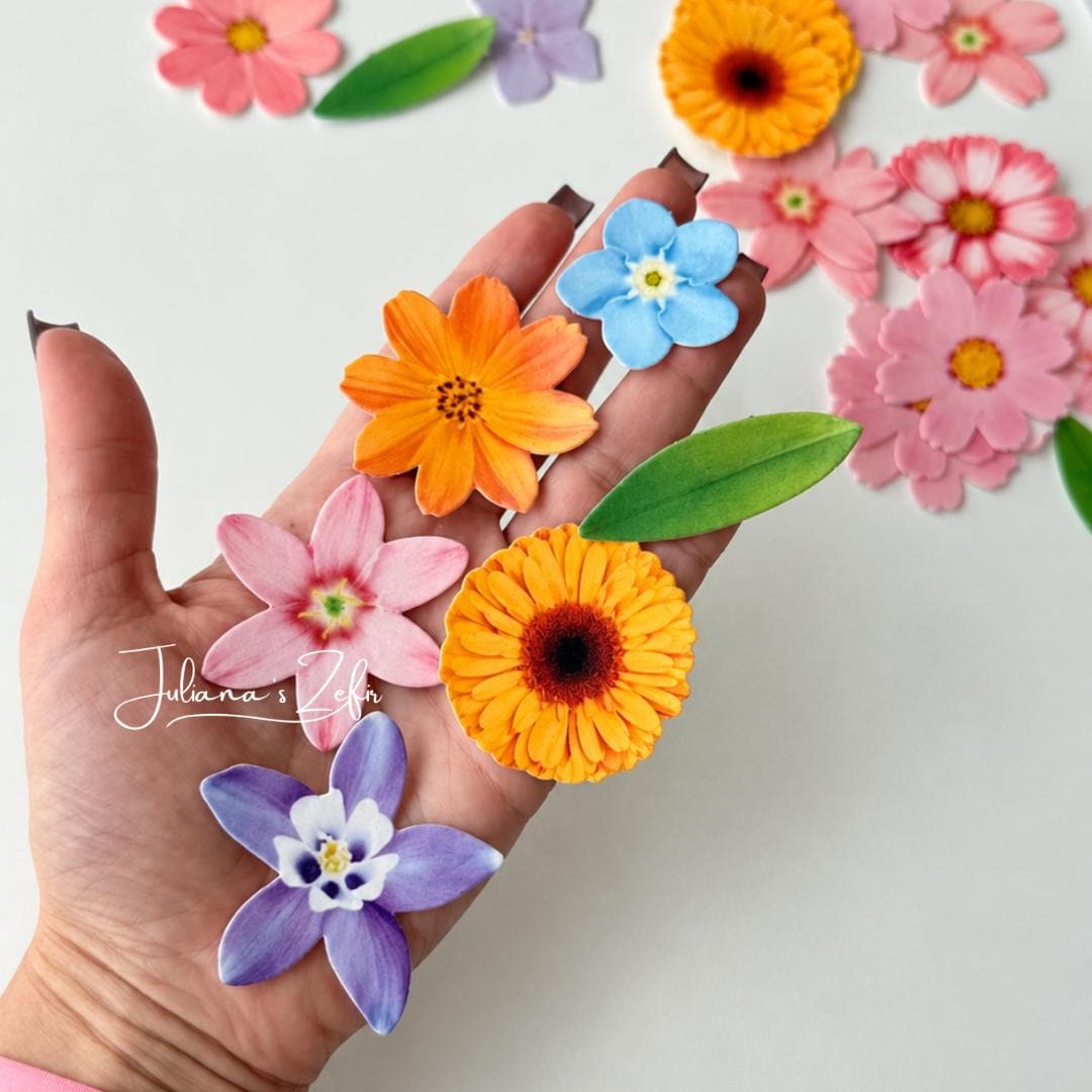 50 Floral Edible Toppers, Wafer Paper Flower Decorations, Edible Cupcake Toppers, Flower Cake Decor