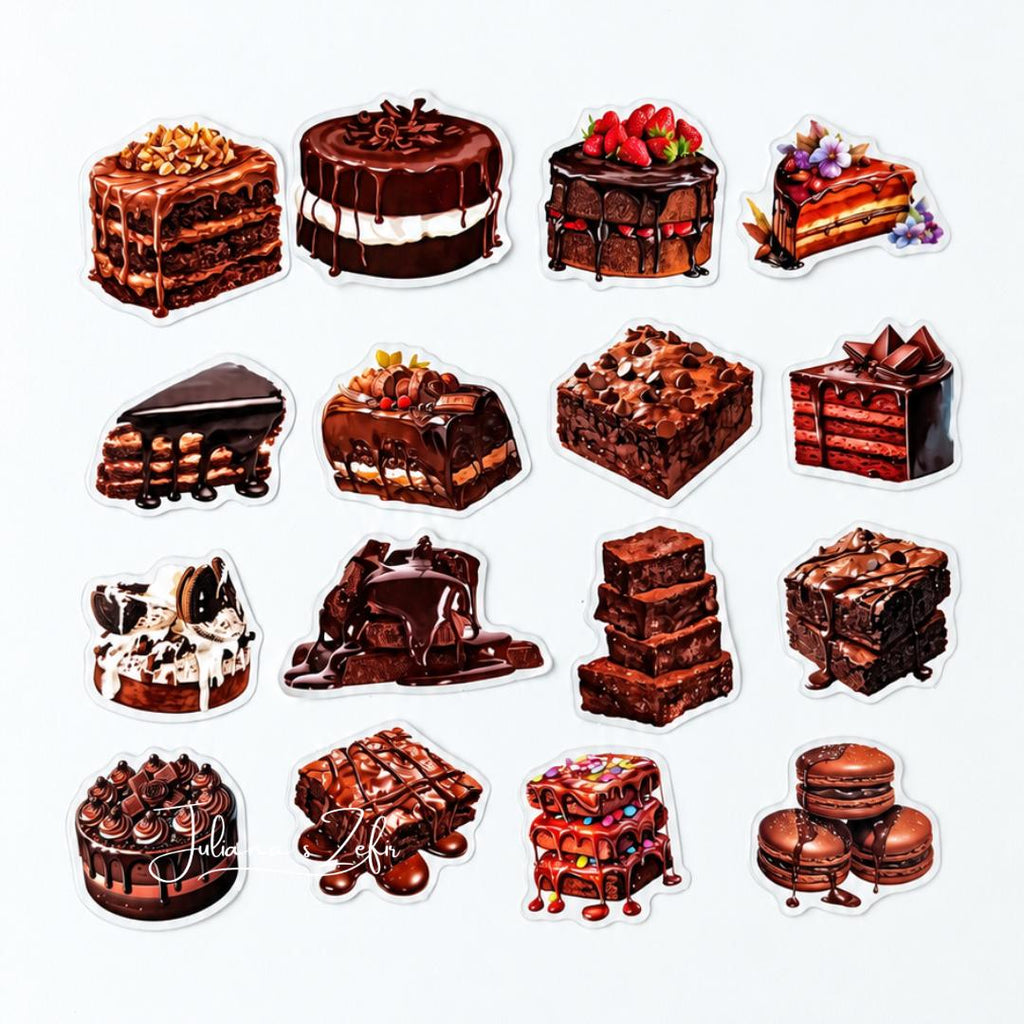 50 Chocolate Dessert Stickers, Chocolate Cake & Brownie Stickers, Sweet Treats Sticker Set, Bakery Food Stickers, Baker Gift