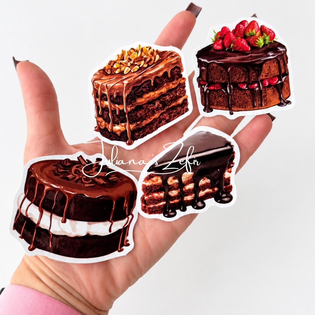 50 Chocolate Dessert Stickers, Chocolate Cake & Brownie Stickers, Sweet Treats Sticker Set, Bakery Food Stickers, Baker Gift