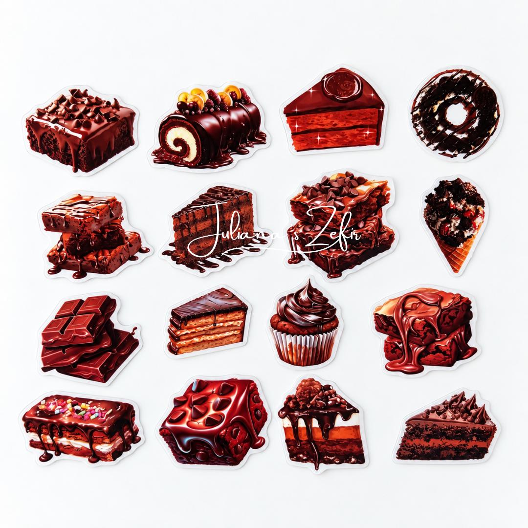 50 Chocolate Dessert Stickers, Chocolate Cake & Brownie Stickers, Sweet Treats Sticker Set, Bakery Food Stickers, Baker Gift
