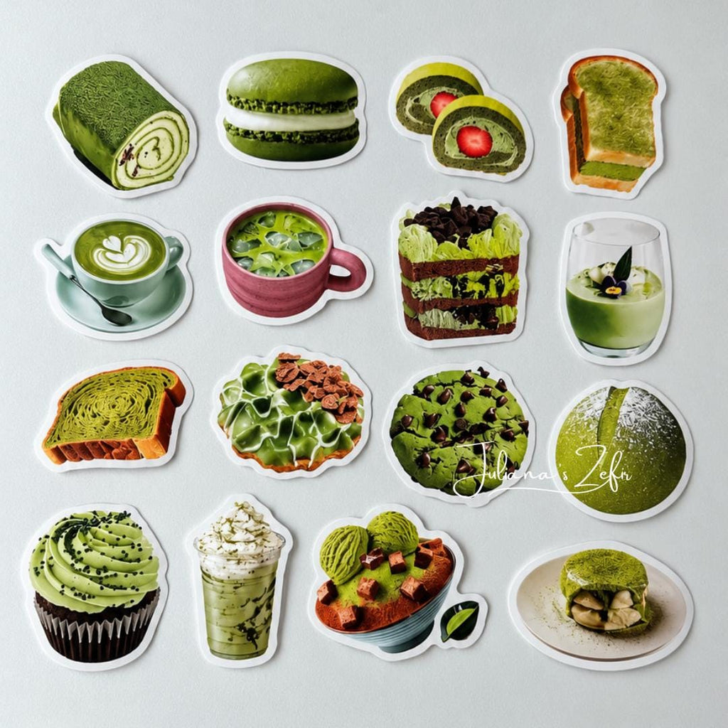 50 Matcha Stickers, Green Dessert & Cake Stickers, Matcha Lover Sticker Set, Bakery Food Stickers, Cute Journal Stickers
