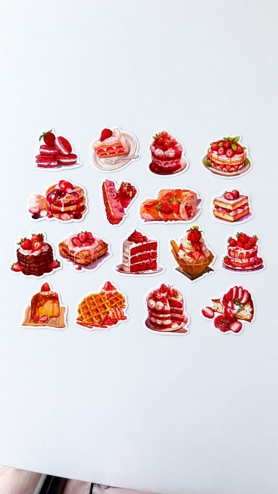 50 Strawberry Dessert Stickers, Strawberry Cake & Pastry Stickers, Cute Food Sticker Set, Bakery Stickers, Baker Gift