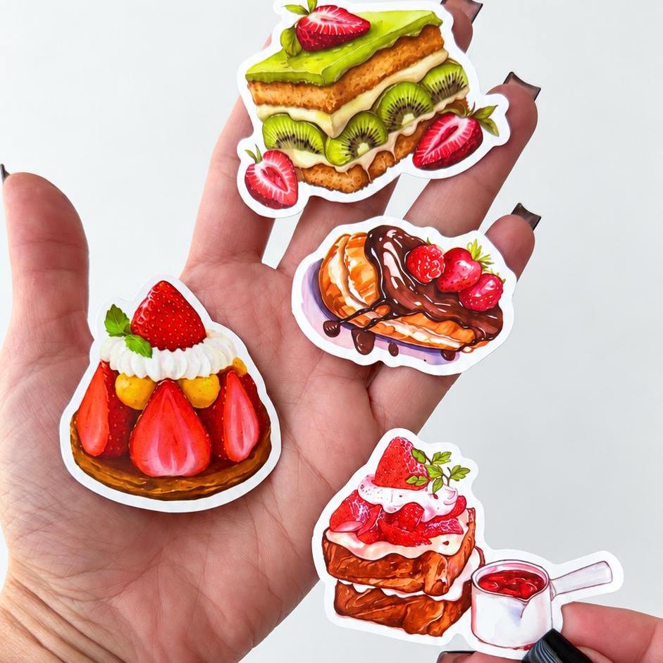 50 Strawberry Dessert Stickers, Strawberry Cake & Pastry Stickers, Cute Food Sticker Set, Bakery Stickers, Baker Gift