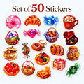 50 Sweet Treat Stickers, Cute Dessert & Bakery Stickers, Candy Pastry Food Sticker Set, Colorful Journal Stickers, Baker Gift