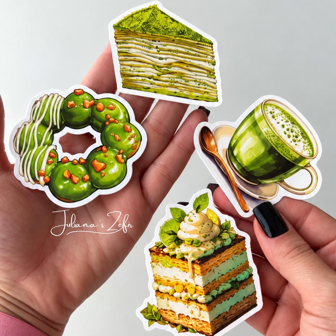 50 Matcha Bakery Stickers, Green Cake & Dessert Stickers, Matcha Sweets Sticker Set, Cute Food Stickers, Matcha Lover Gift