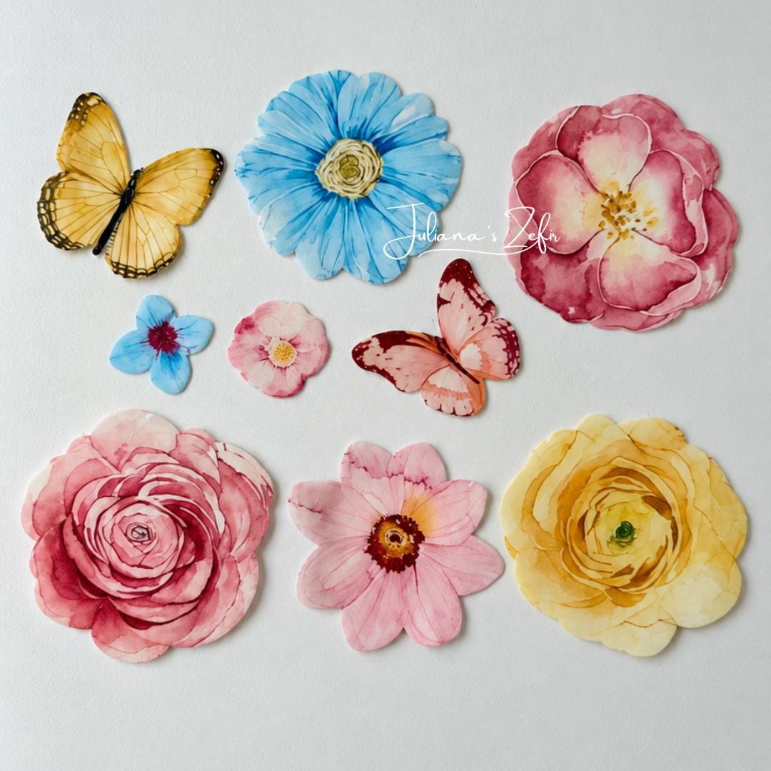 100 Floral Edible Toppers, Wafer Paper Flower Decorations, Edible Cupcake Toppers, Flower Cake Decor