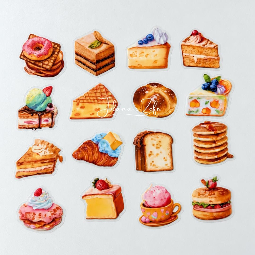 56 Bakery & Dessert Stickers, Cakes Pastries and Sweets Sticker Set, Baking Stickers, Cute Food Stickers, Baker Gift
