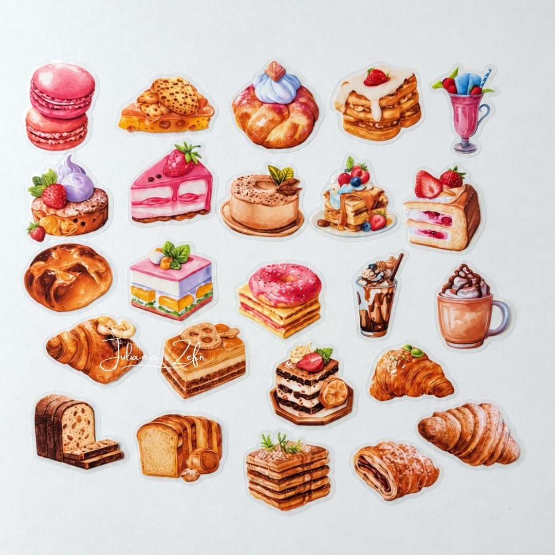 56 Bakery & Dessert Stickers, Cakes Pastries and Sweets Sticker Set, Baking Stickers, Cute Food Stickers, Baker Gift