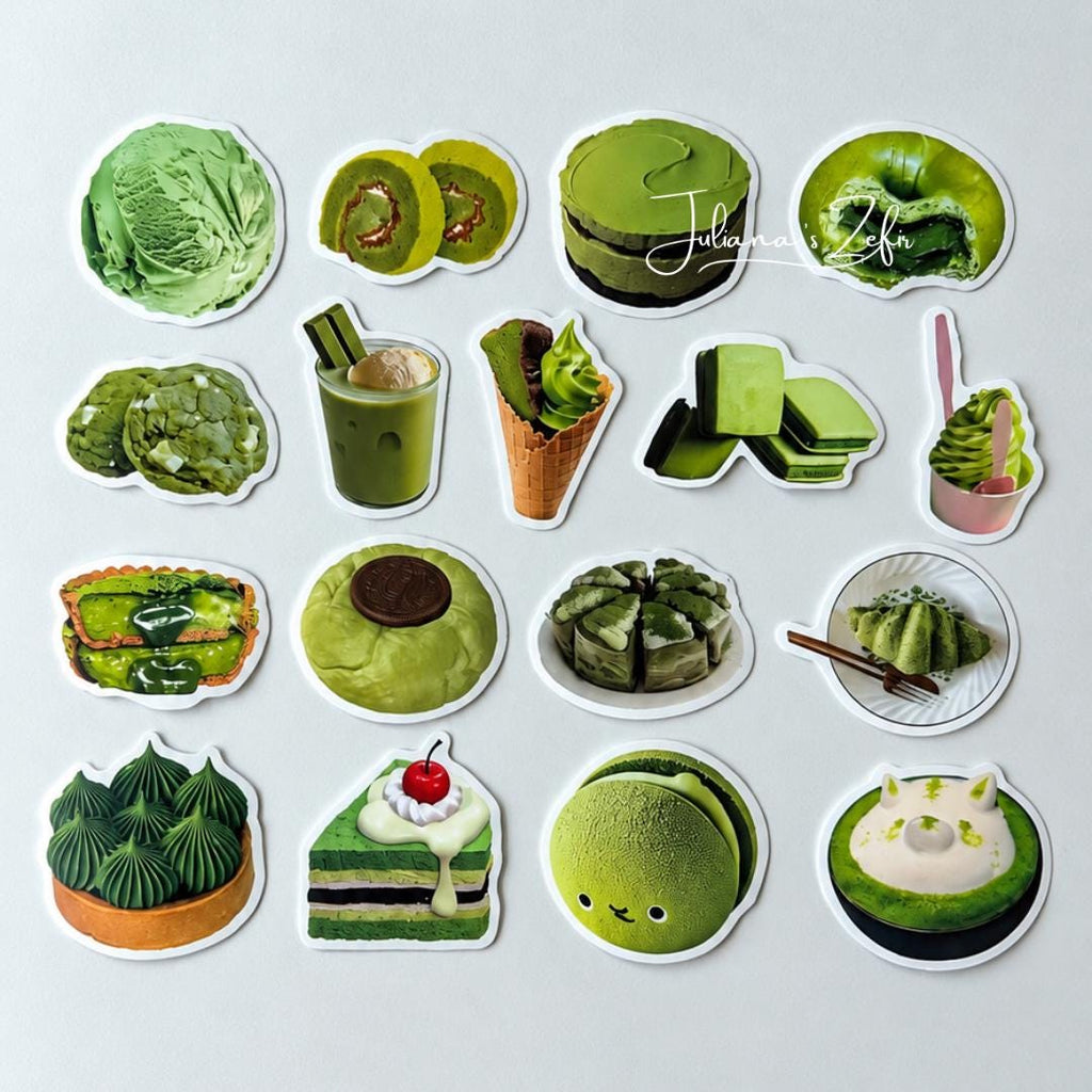 50 Matcha Stickers, Green Dessert & Cake Stickers, Matcha Lover Sticker Set, Bakery Food Stickers, Cute Journal Stickers