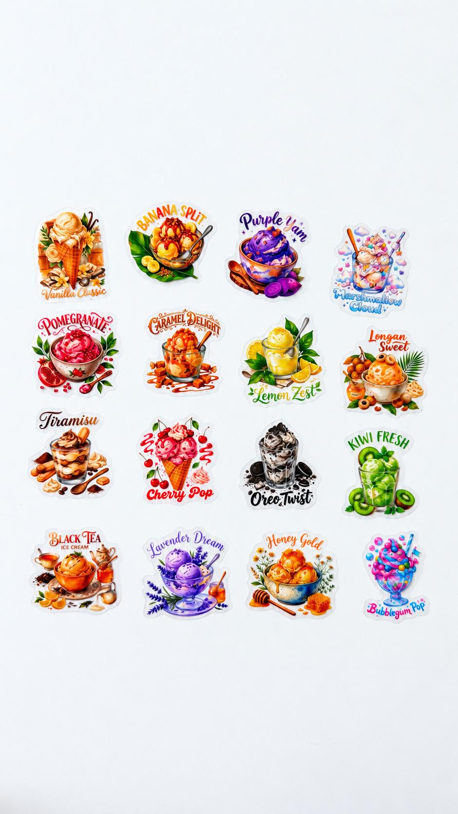 50 Ice Cream Stickers, Ice Cream Flavors Sticker Set, Dessert & Sweet Treat Stickers, Cute Food Stickers, Ice Cream Lover Gift