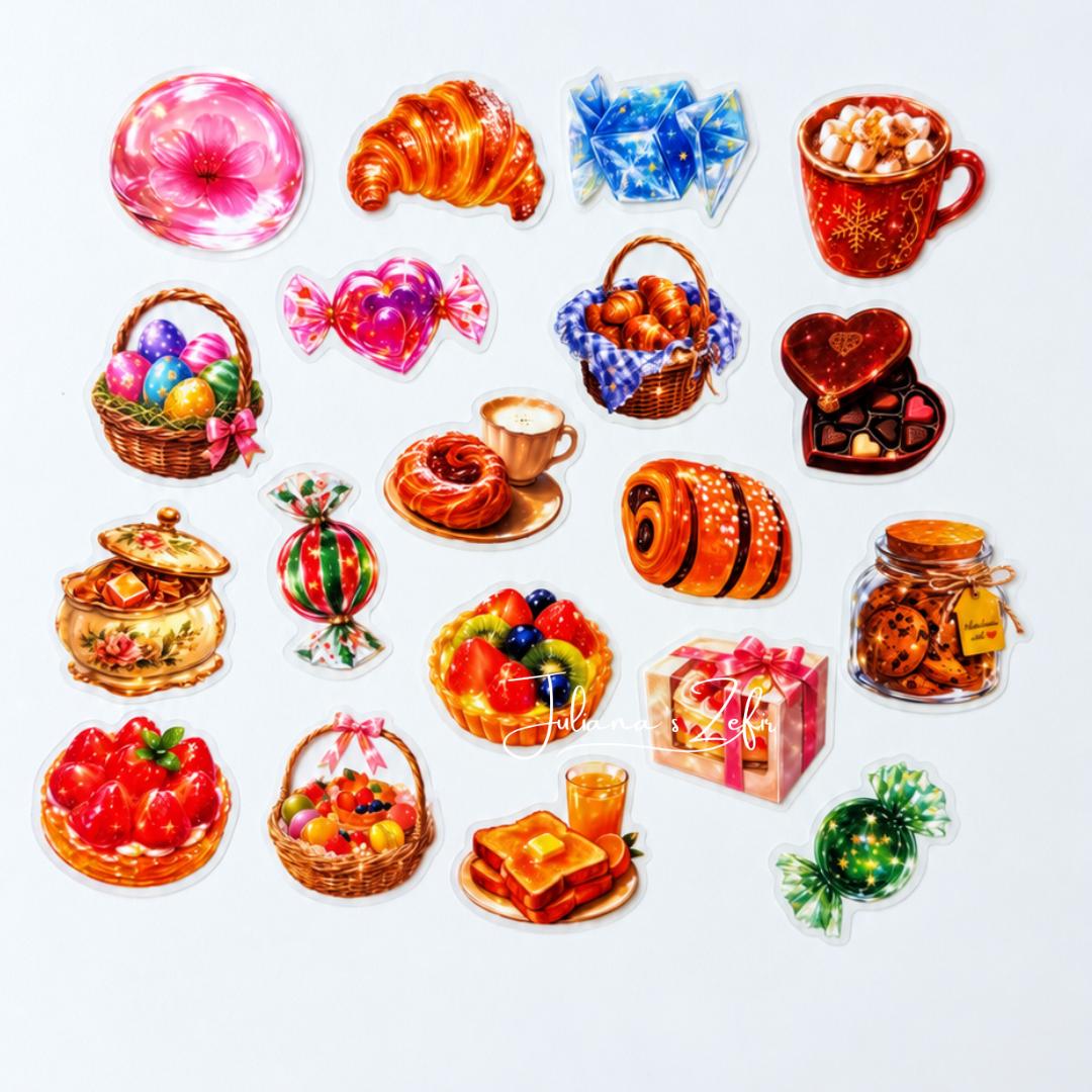 50 Sweet Treat Stickers, Cute Dessert & Bakery Stickers, Candy Pastry Food Sticker Set, Colorful Journal Stickers, Baker Gift
