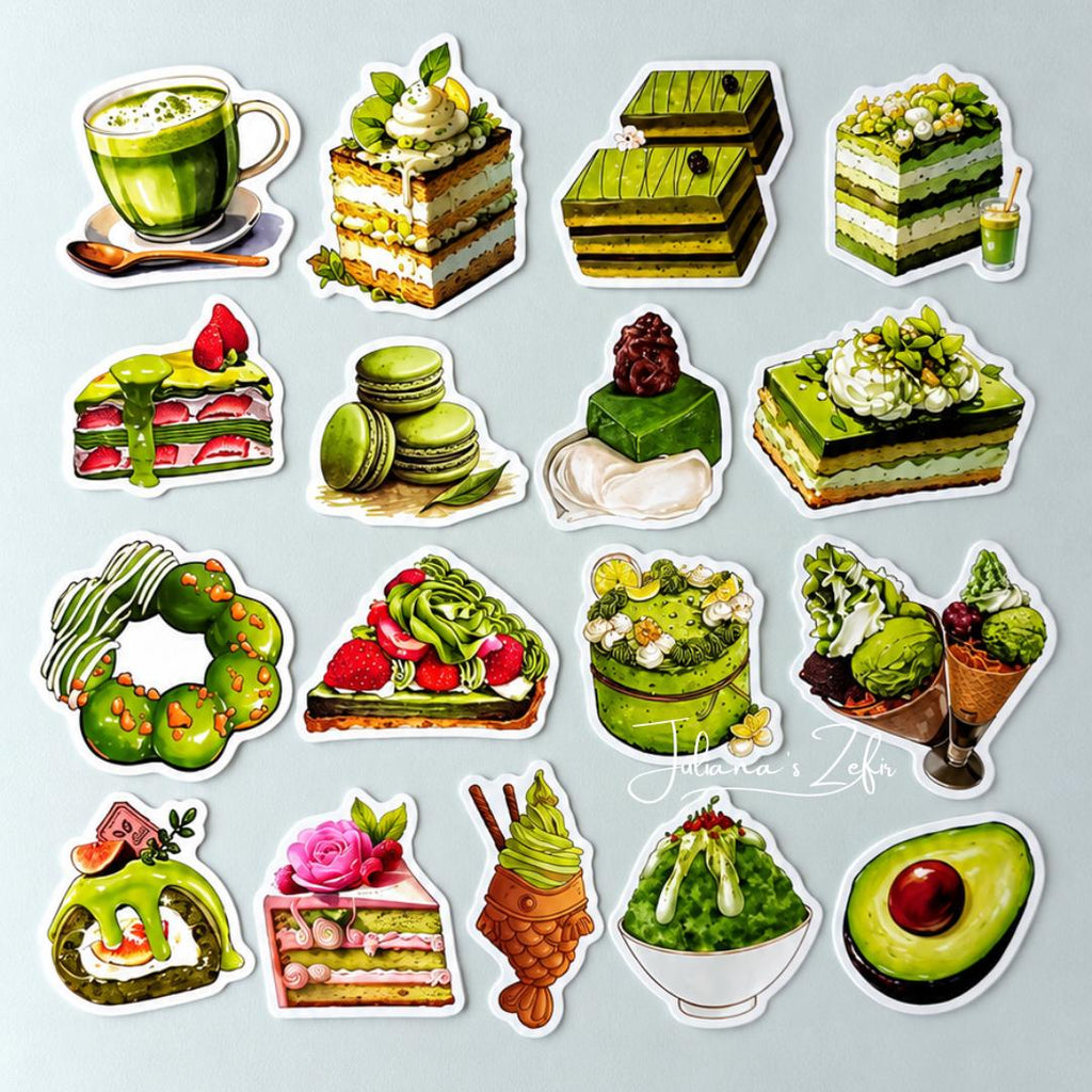 50 Matcha Bakery Stickers, Green Cake & Dessert Stickers, Matcha Sweets Sticker Set, Cute Food Stickers, Matcha Lover Gift