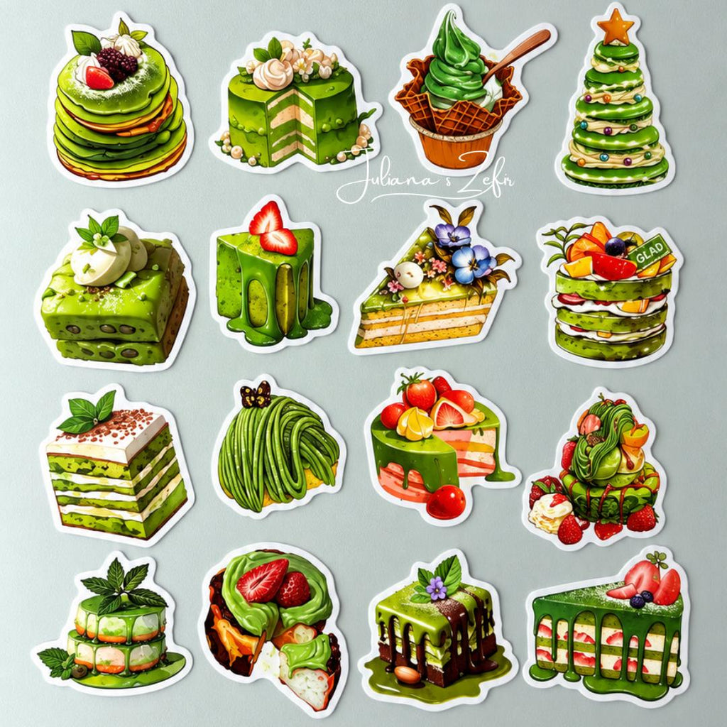 50 Matcha Bakery Stickers, Green Cake & Dessert Stickers, Matcha Sweets Sticker Set, Cute Food Stickers, Matcha Lover Gift