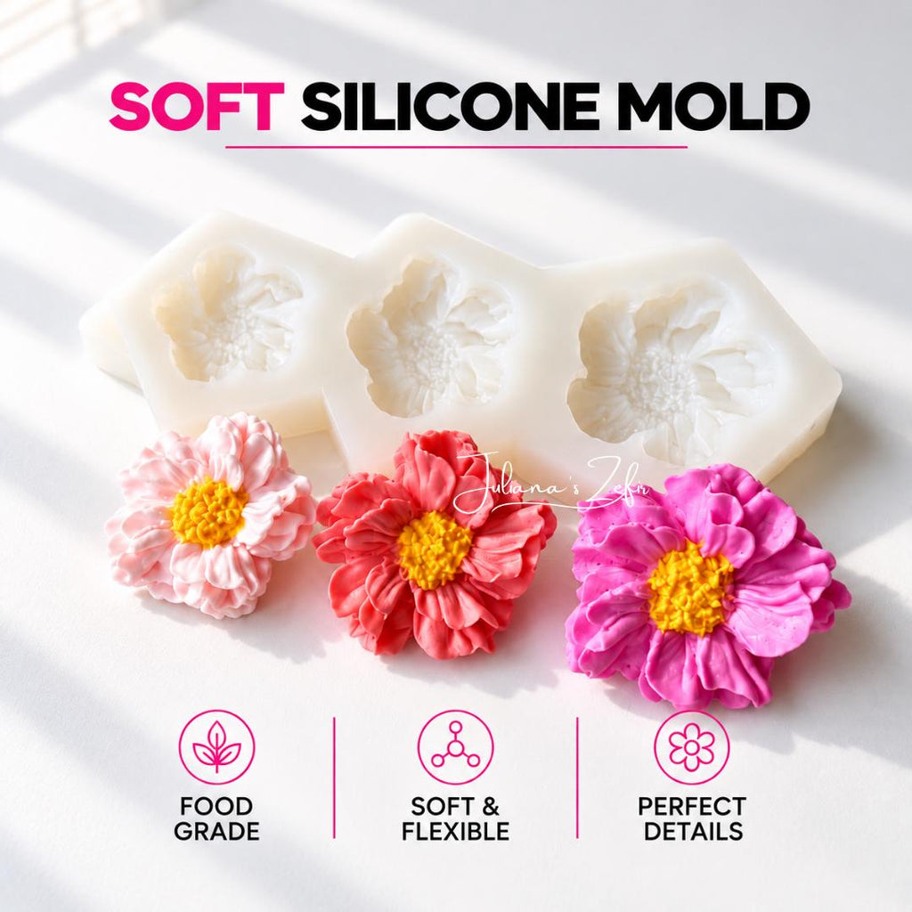 Three Flowers Silicone Mold | food grade marshmallow zefir decorating tool